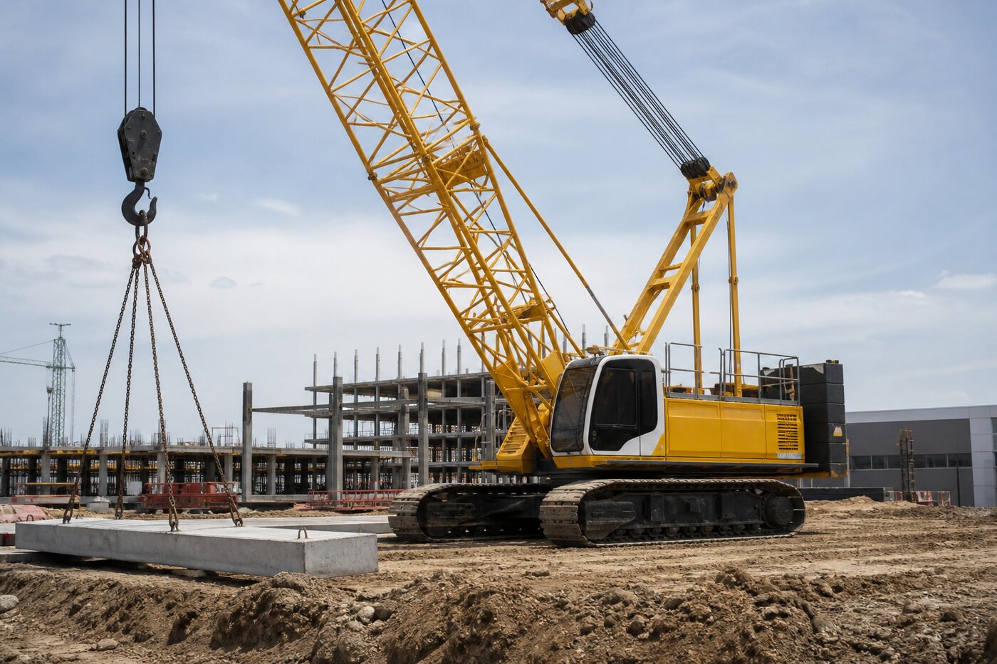 Crane lifting a load on a jobsite